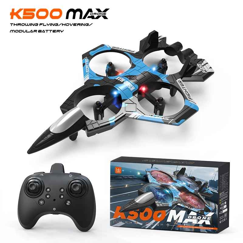 K500Max 전투기 쿼드콥터 드론 스턴트 라이트 RC 비행기 네 채널 고도 유지 회전 특수 효과