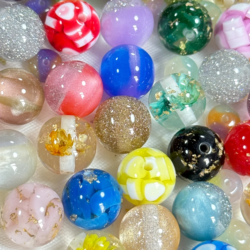 16mm Mermaid Glitter Colorful Flower Resin Beads Round Loose Spacer Beads For Jewelry Making DIY Bracelet Necklace Handmade