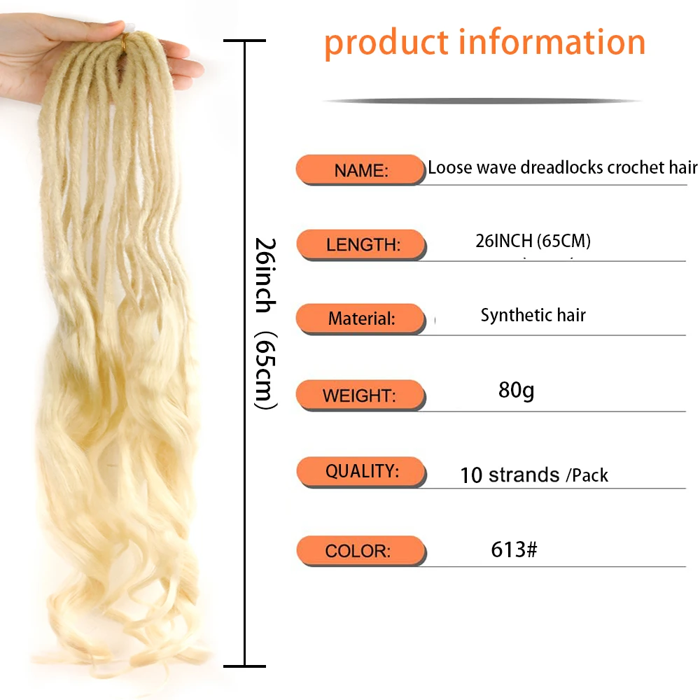 26inch Ombre Synthetic Double Ended Dreadlock Dreads Handmade Crochet For Rock&Roll Hippie Hair 10 Strands/Pack For Women Party