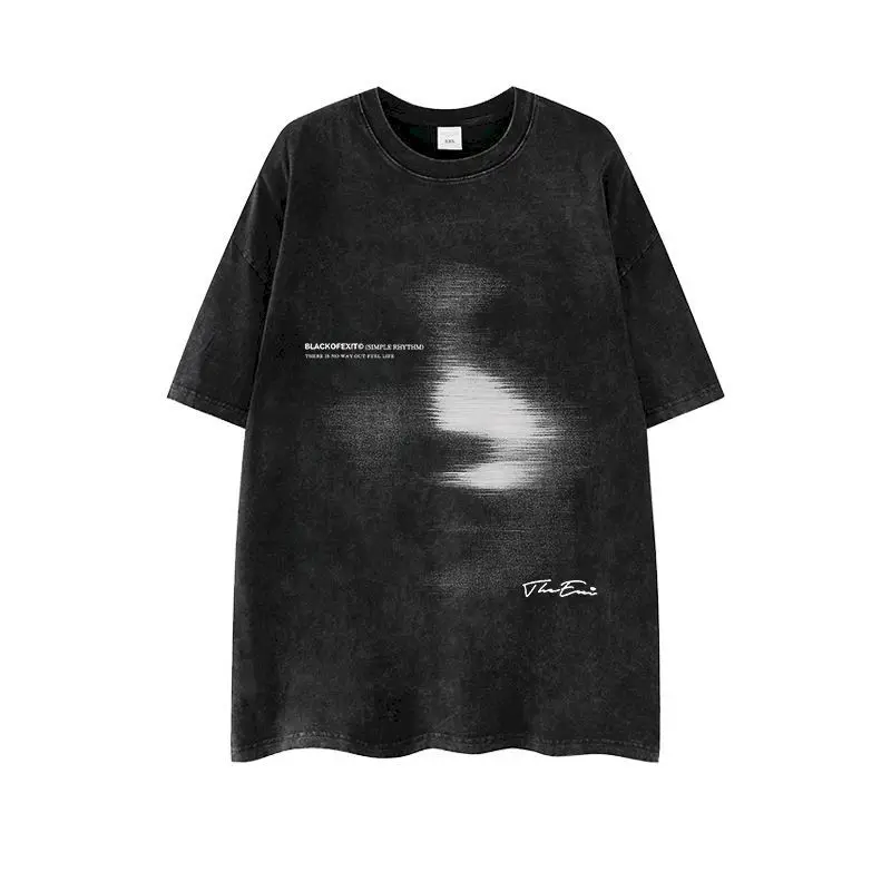Cotton T-shirts Hip-hop Dark Abstract Design Tshirt Phantom Washed Vintage Short Sleeved Loose Top Cool Ins Trend T Shirt Summer