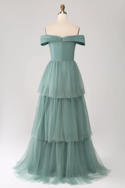 Gaun vestido de festa de casamento tanpa lengan berjenjang kerut bahu terbuka panjang lantai kustom kualitas tinggi untuk gaun wanita