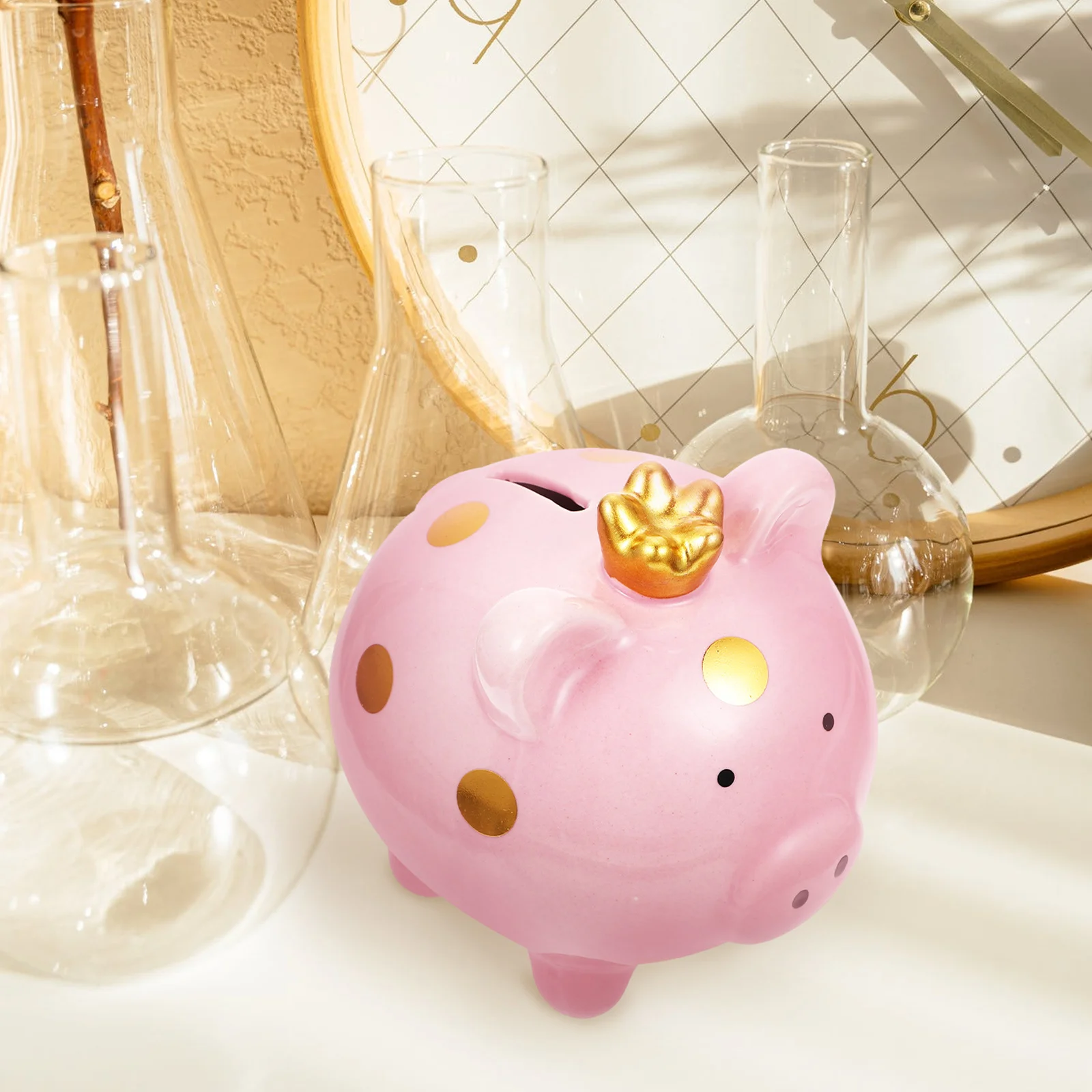 Salvadanaio in ceramica Cartoon Pig Design Barattolo di denaro Ornamento da tavolo Barattolo di monete per bambini Pentola di risparmio Grande salvadanaio Adorabile vaso di risparmio