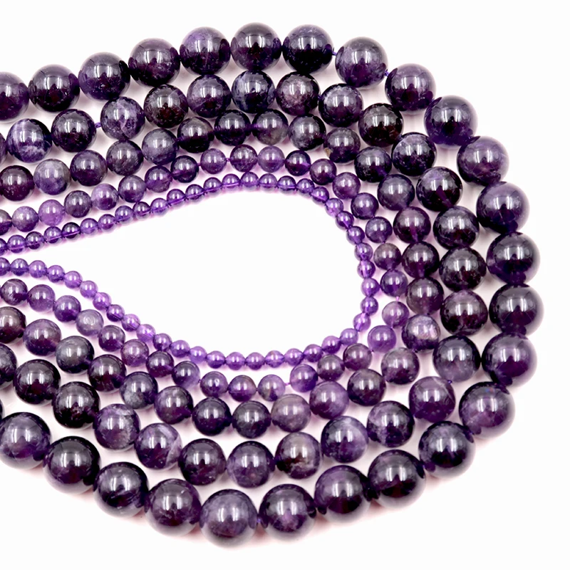 4/6/8/10/12mm Natürliche Amethyst Stein Lose Lila Perlen Für Schmuck Machen Glatte Runde Perlen DIY Armband Halskette Ohrring