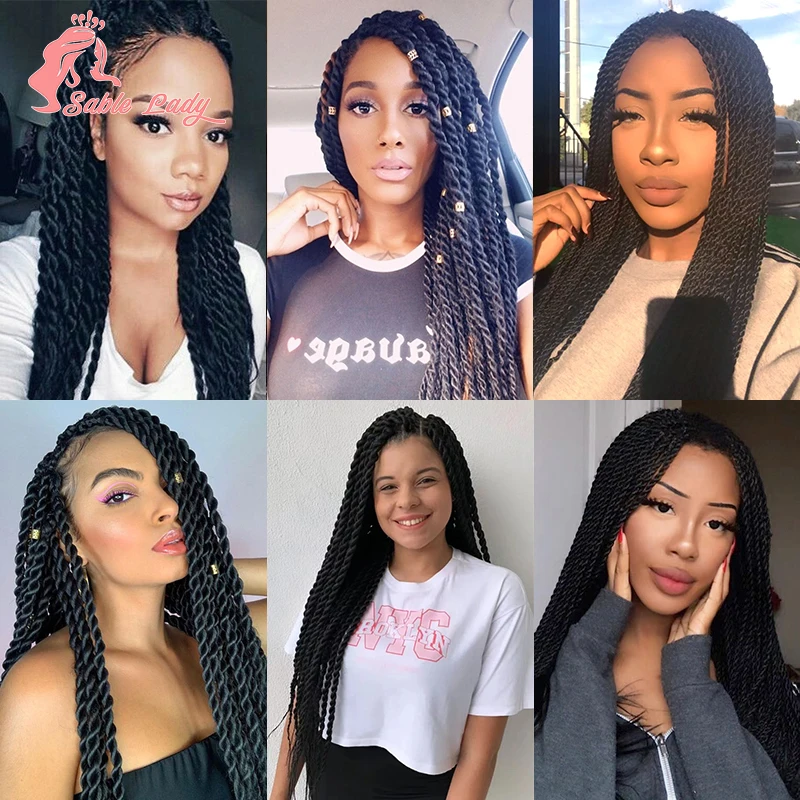 Perucas sintéticas trançadas de renda completa para mulheres negras, tranças perucas de cabelo, tranças frontais torcidas, peruca trançada de caixa sem nó para senhora 36"