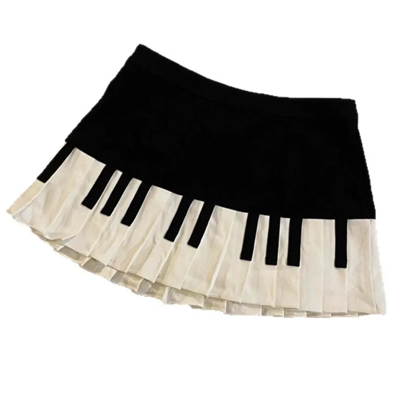 

Black White Piano Dresses Pleated Skirt Women Korean Y2K Harajuku Punk American Retro Summer High Waist Sweet A-line Skirt New