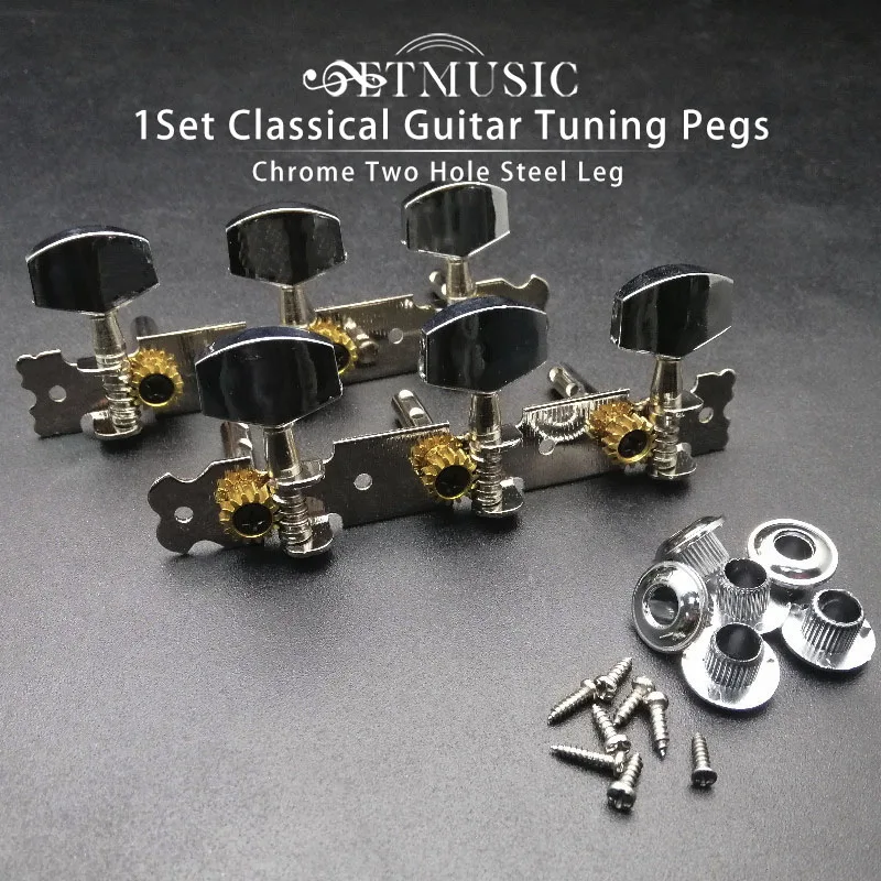 A Set of 2 Pcs Chrome Two Hole Steel Leg Classical Guitar Tuning Pegs Keys Tuners Machine Heads