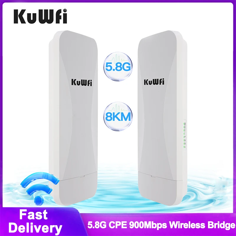 KuWFi 5.8GHz CPE 900Mbps Wireless Bridge Outdoor Wi-Fi Router Repeater 18dBi Antenna 8KM Wireless Transmission Gigabit Port IP65