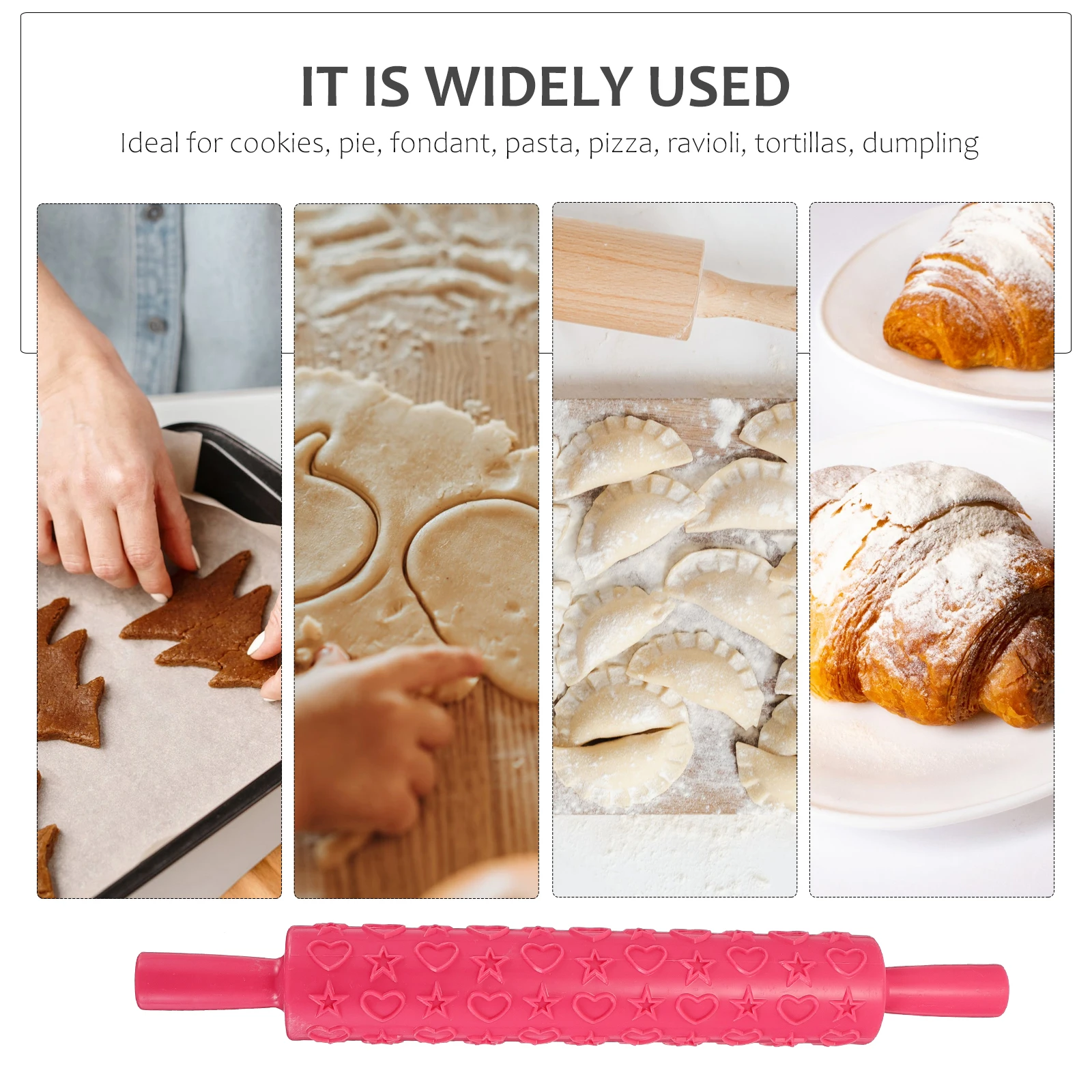 

4Pcs DIY Embossed Rolling Pin Premium Plastic Baking Tool Cookies Pastry Roller Rolling Pin Kitchen Roller