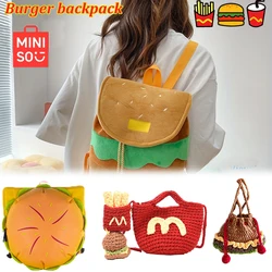 MINISO Cartoon Hamburger Schoolbag Plush Backpack Fashion Campus Steven Universe Bioworld Large Capacity Burger Plush Bag For Gi