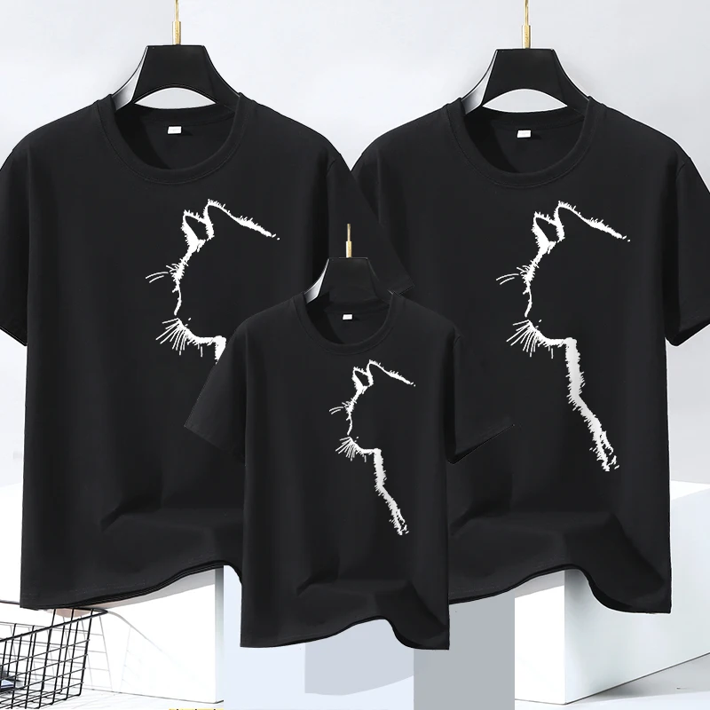 

Family T Shirts Fun Cat Side Face Print Short Sleeve Soft Cotton T Shirts Oversized Short Sleeve Breathable Cool Family Tops