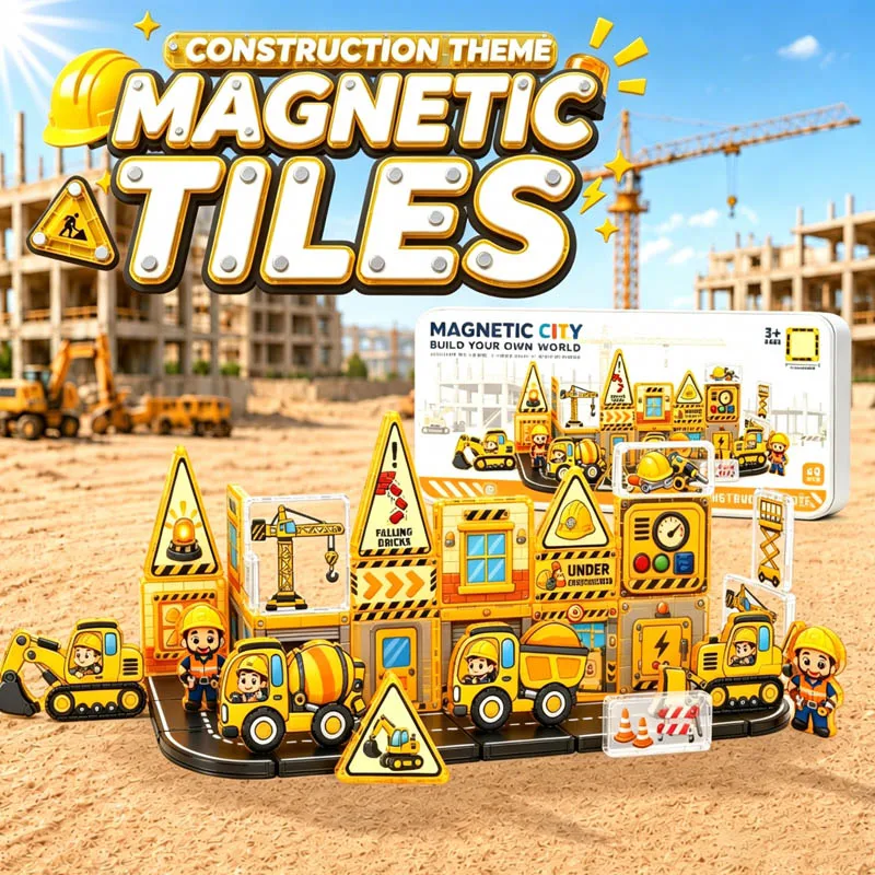 New Portable Magnetic Sheet Magnetic Assembly Engineering Vehicle Fire Protection Magnetic Sheet Building Puzzle Christmas Gift