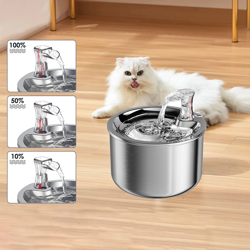 

2L Cat Water Fountain Auto Filter Stainless Steel Quiet Pet Fountains Water Dispenser For Dog Accessories Auto Sensor Drinker