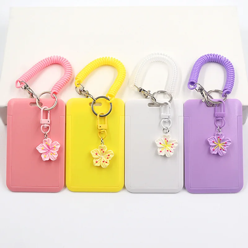

Sweet Student Plastic Bus Card Cover Bag with Flower Charm Accessory Gift Keychain Id Business Card Holder Bags for Women