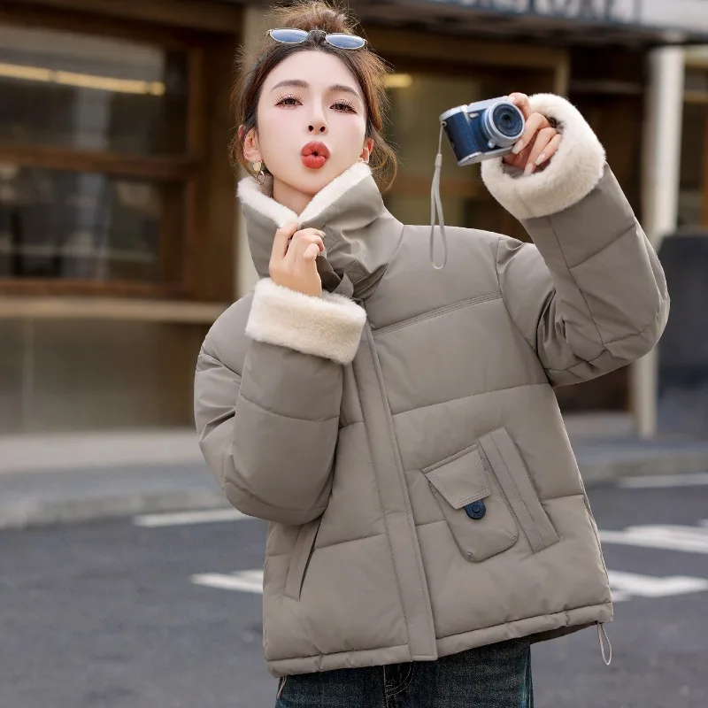 럭셔리 디자이너 의류 램스울 패치워크 칼라 퀼트 재킷 겨울 따뜻한 퍼퍼 재킷 두꺼운 코트 파카 긴 소매 탑