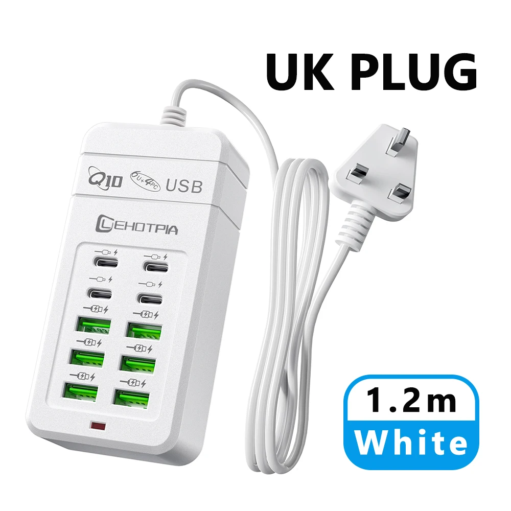 EU UK US Plug Meerdere Rapide USB-oplader Voedingsadapter 1,2 m Verlengsnoer 6 USB-A 4 USB-C Draagbaar voor mobiele telefoon USB-aansluiting