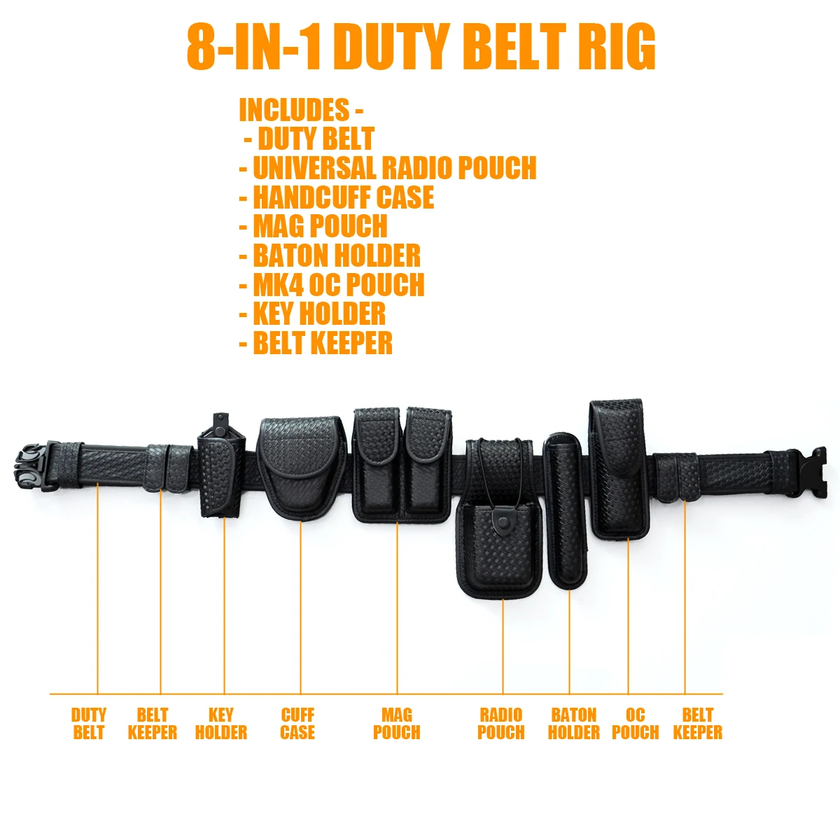 ROCOTACTICAL 8-in-1 Law Enforcement Duty Web Belt Rig with Handcuff Case, Mag Pouch, Basketweave Police Duty Belt Rig