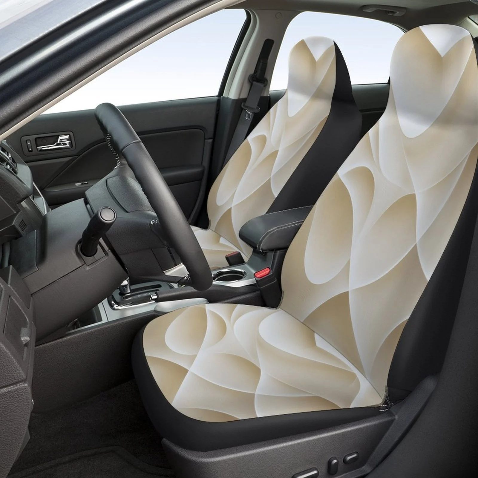 Car Seat Cover Set Featuring A Wavy Lines Texture, Suitable For A Variety Of Vehicles. This Stylish And High-Quality Set Include