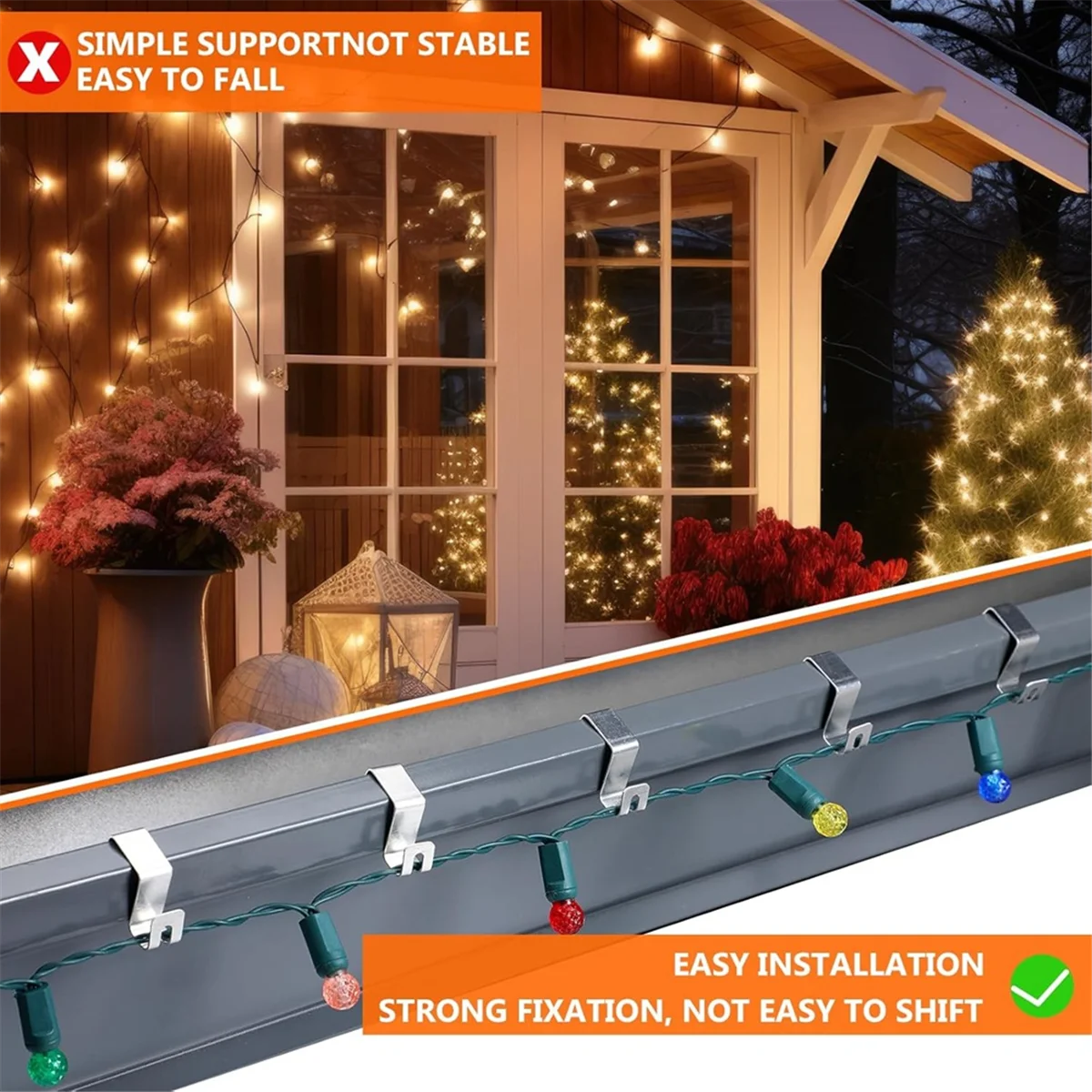 ONCE 50 Pcs Light Gutter Hooks Gutter Hooks for Outdoor Lights Christmas Light Clips Weatherproof Gutter Hanger