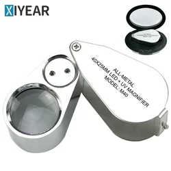 Folding magnifying glass 40x with LEDUV detector lamp, jewelry magnifying glass eye for currency, plants, coins, diamonds