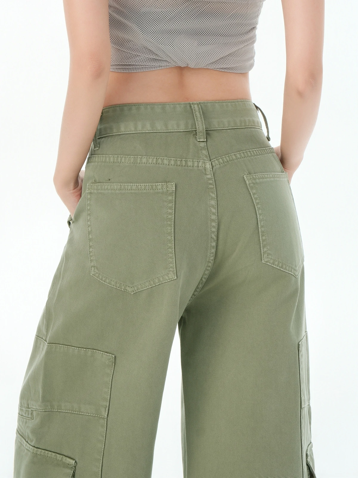 Zhisilao casual carga jeans feminino sólido verde bolso verde perna larga calças de carga reta verão 2025 streetwear