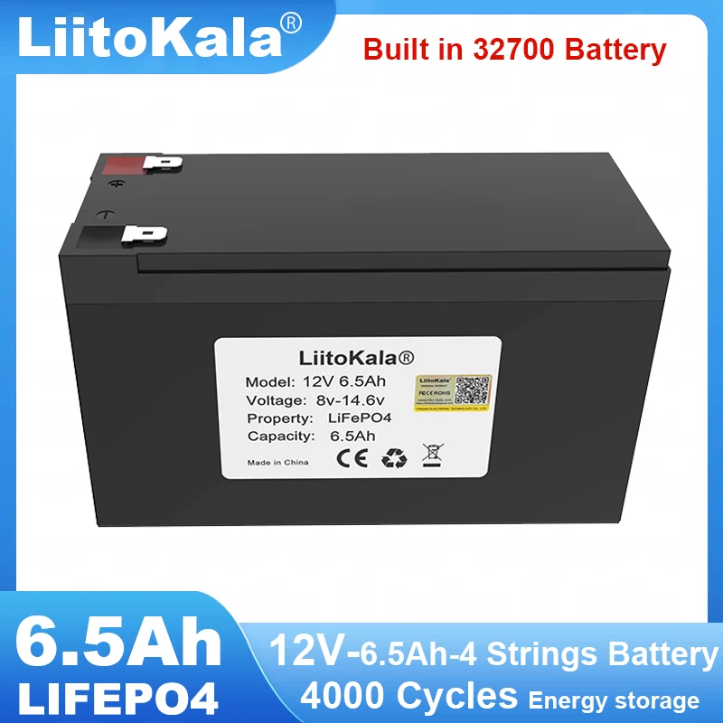 12.8V 6.5AH LiFePO4 Battery 12V 4 strings Built in 3.2v 32700 with BMS Lithium Iron Phosphate Batteries inverter +14.6v Charger