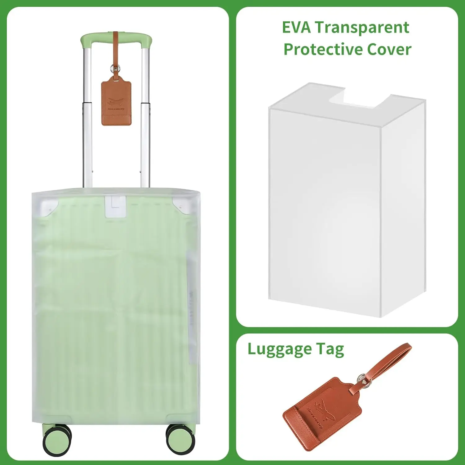 20인치 빈티지 캐리온 수하물 세트, ABS+PC 하드쉘, 백팩 및 태그, 아보카도 그린