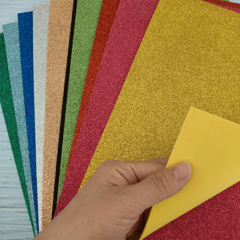 10pcs 2MM Thick A4 with Gold Powder Sheet Material Glitter Bright Sponge Paper Foam Paper Kindergarten Handmade