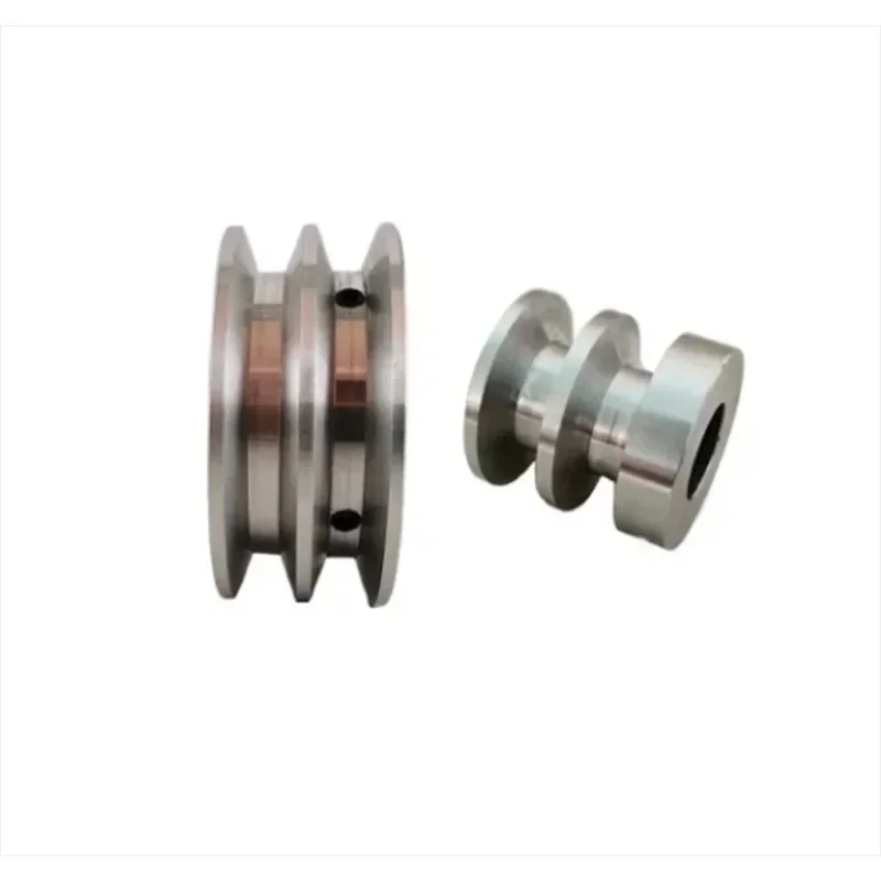 1PC Aluminum Alloy Double Groove 100mm Pulley Wheel 10-40mm Fixed Bore Pulley for Motor Shaft 10mm PU Round Belt