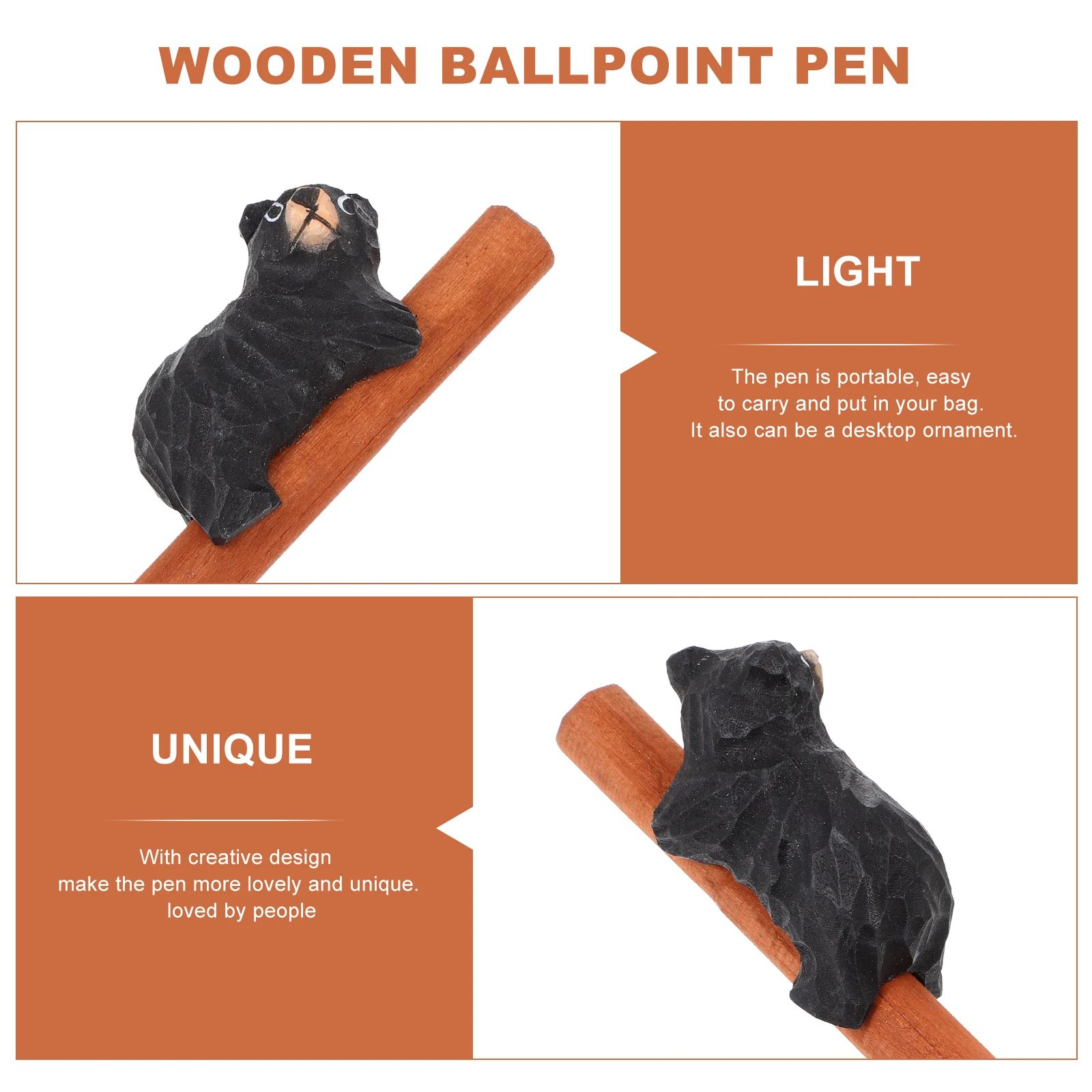 

Black Bear Wooden Carving Pen Student Ballpoint Grain Climbing Unique Pens Animal