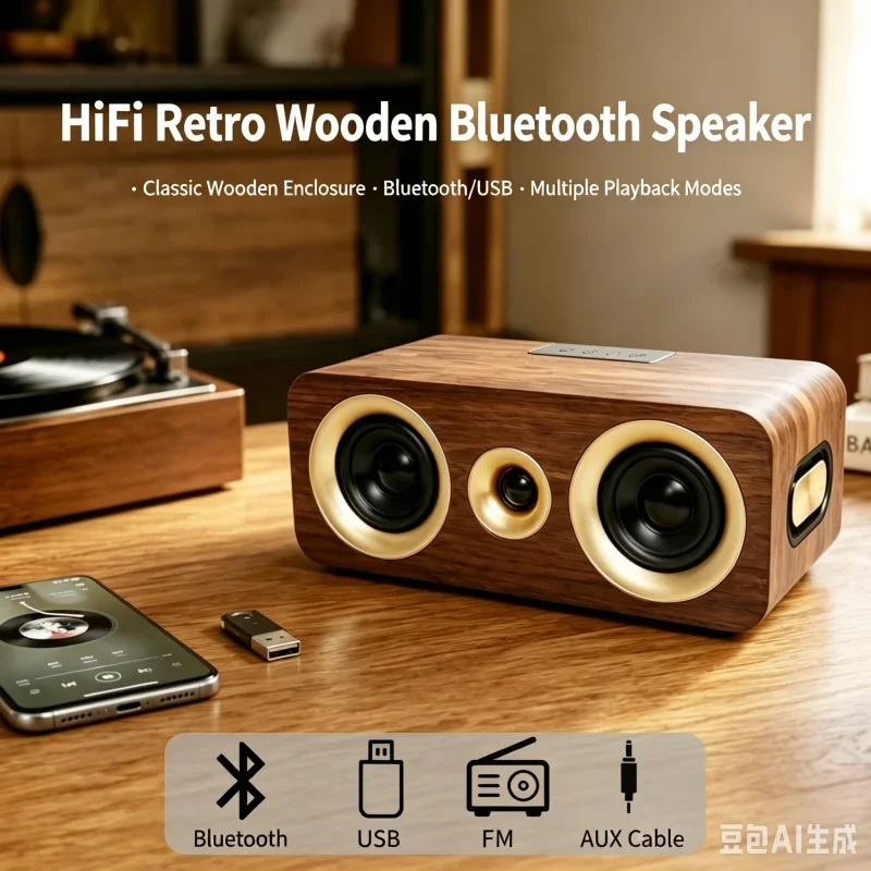 High-quality Retro Wooden Bluetooth Speakers 16W Desktop Computer Home Theatre Sound System With FM/USB/AUX TWS Stereo Subwoofer