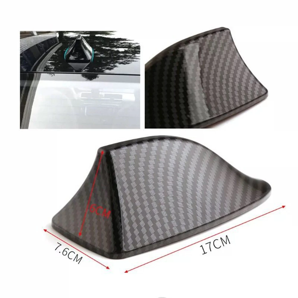 Universal Car Carbon Fiber Roof Antennas Signal Shark Fin Antenna Auto Roof FM AM Radio Aerial Replacement