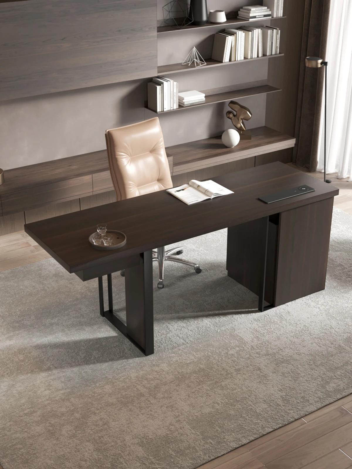 Mesa de luxo leve na sala moderna, mesa grande em estilo italiano, estudo de casa minimalista, mesa de caligrafia, design high-end