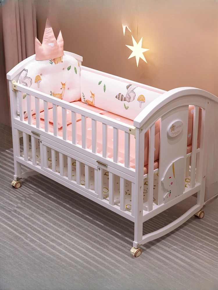 Massivholz spleißen großes Bett, multifunktion ales Babybett im europäischen Stil, Wiege,
