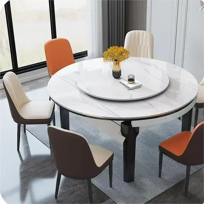 Sample Luxury Modern Round Extendable Folding Italian Room Furniture Marble Restaurant Dining Table