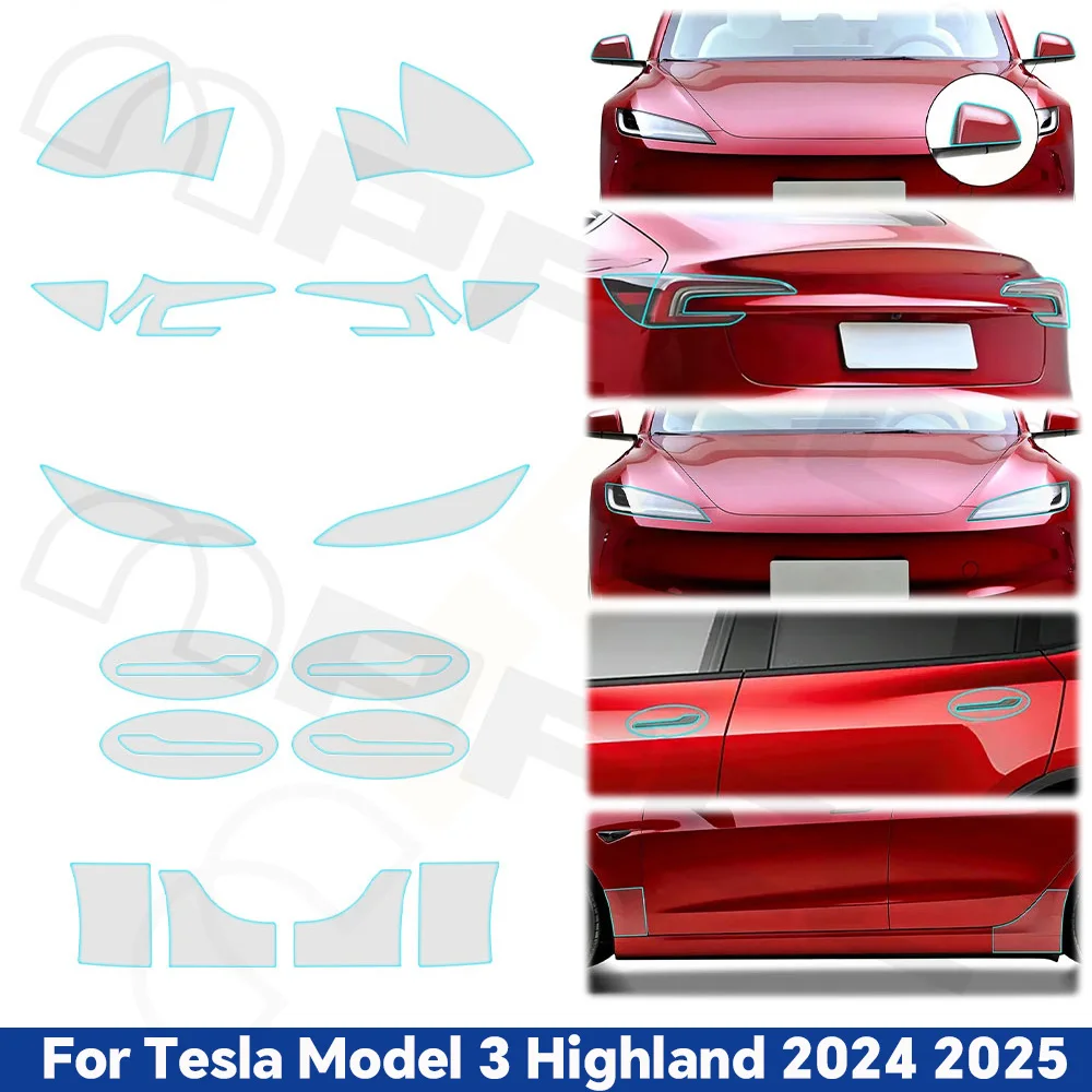 

Car Headlight Rearview Door Handle Protection Film For Tesla Model 3 Highland 2024 2025 PPF Clear Bra TPU Anti-scratch Resistant