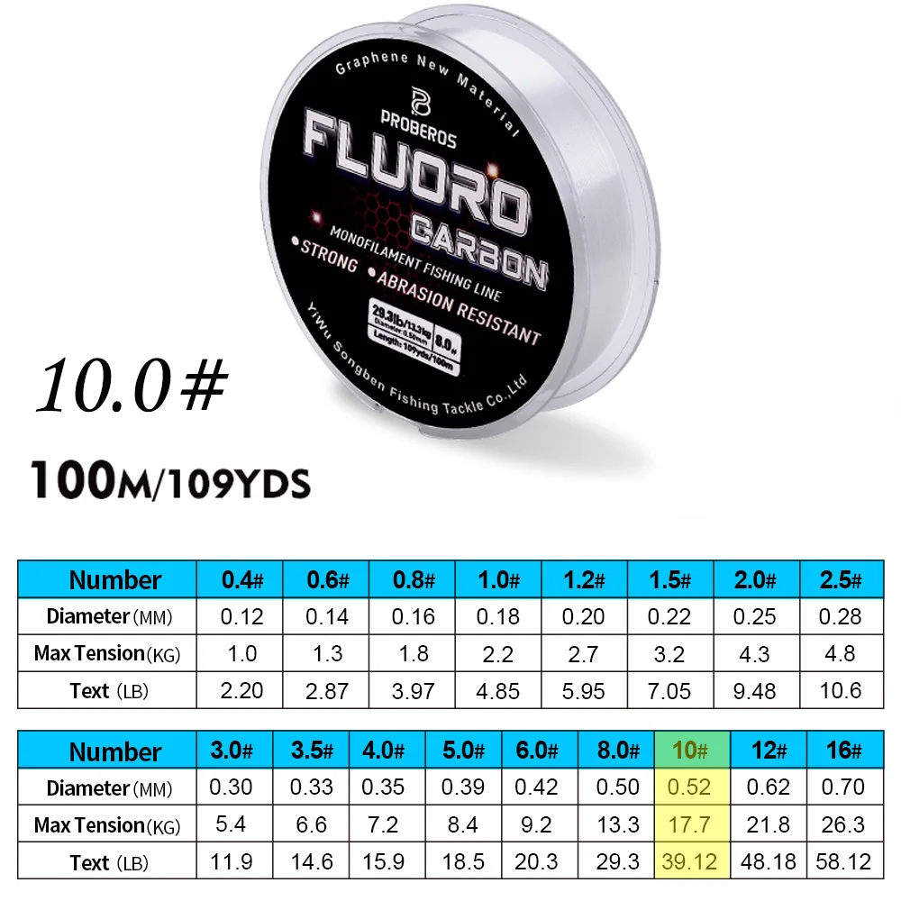 PROBEROS 100M Fluorocarbon Coating Fishing Line 2.2LB-29.3LB Carbon Fiber Monofilament Leader Line Carp Fishing Sinking Line 썸네일 9