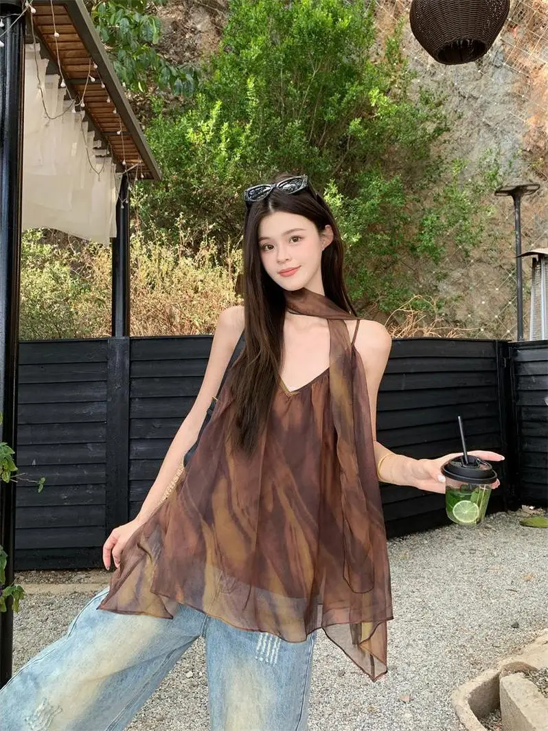 

Retro Feeling Loose Women's Summer 2026 New Style Tie Dye Sash Camisole Tank Top Trendy Spicy Girl Casual Loose Top