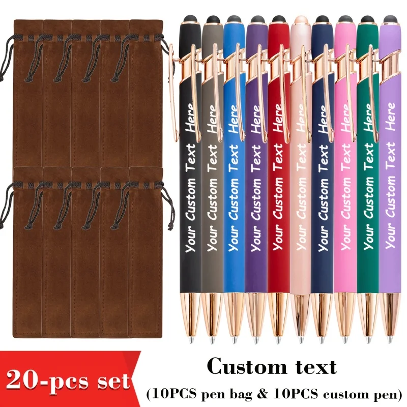 

10sets Personalized Ballpoint Pens with Pen Bags Engraved Customizable Pen Gifts Perfect for Anniversaries Christmas Birthdays