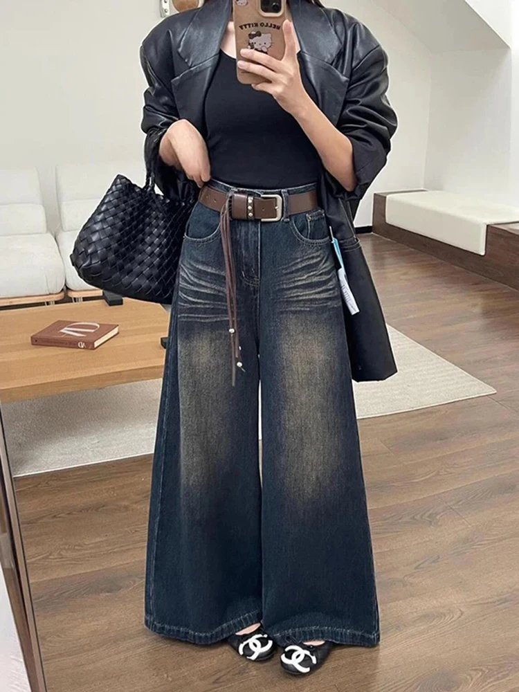 Damskie spodnie Y2K z mikro rozszerzanymi nogawkami, z wysokim stanem, w stylu retro amerykańskim, luźne, codzienne, jesienno-zimowe.