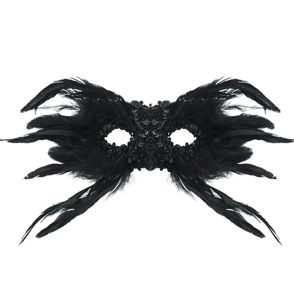 

Funny Sequin Halloween Feather Masks Large Horn Cosplay Halloween Eye Mask Party Supplies Masquerade Gothic Mask Unisex