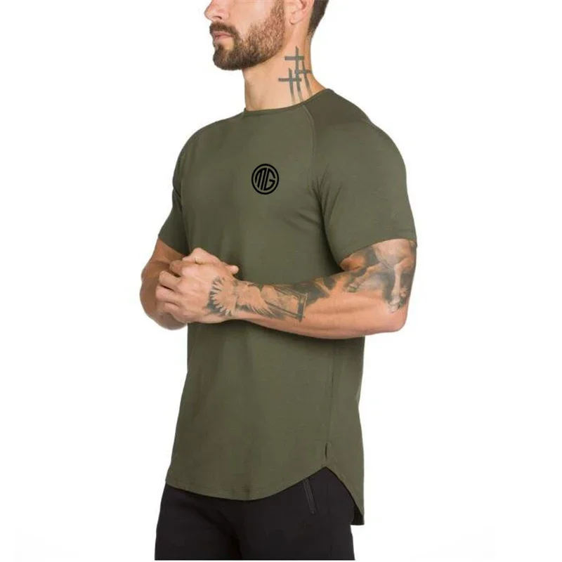 Summer Men Short Sleeve Cotton Breathable Crew Neck Gym Workout Muscle Slim Fit Fitness Bodybuilding Casual Pumping Iron -shirt