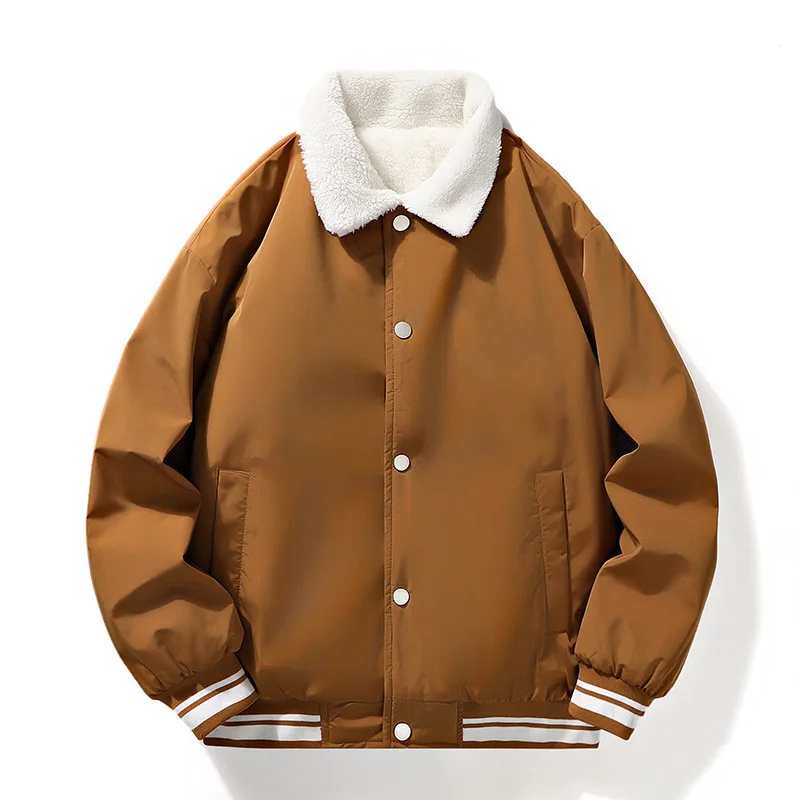 

Lamb Fur Collar Oversized Casual Faionable Men's Jaet Couple Outerwear Thiened Polyester Fiber Regular Length Coat