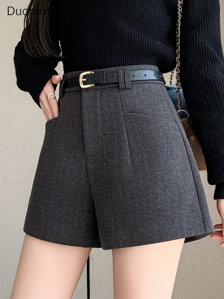 Duomofu Stylish Women's Casual Solid High Waist Wide Leg Shorts with Pocket Loose Woolen Suit Shorts Business Boot Shorts S-XL