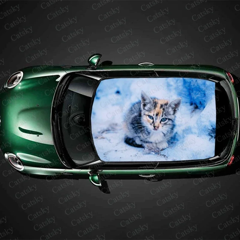 

Winter Cat in the Snow Car Roof Sticker Decoration Film Car Decal Hood Vinyl Sticker Graphic Wrap Car Protect Accessories Gift