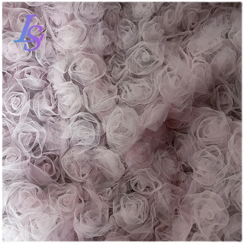 Mesh Fabric Pink Rose Wedding Dress Clothing Designer Wholesale Cloth Apparel Sewing By Meters Diy Polyester Material