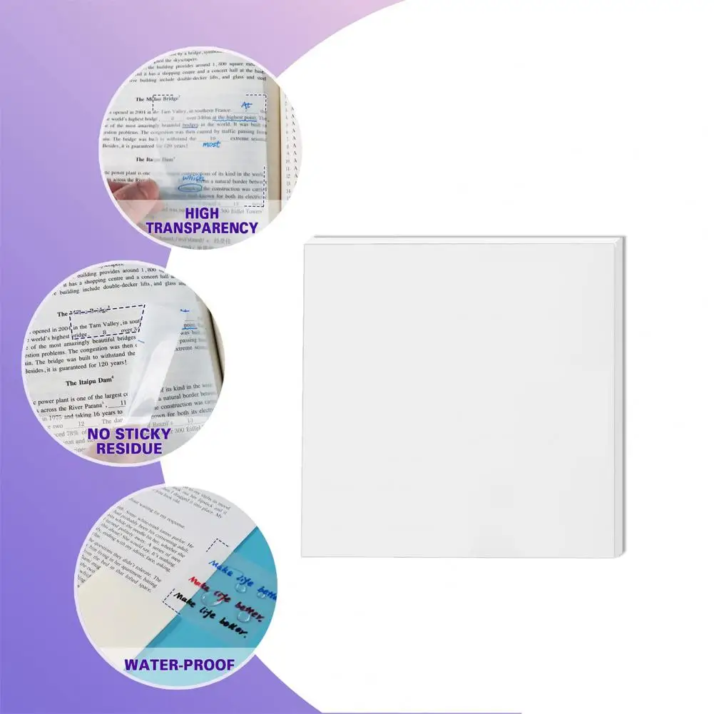 Transparent Sticky Notes Highlighting Adhesive Notes Translucent Waterproof Sticky Notes Anti-slip Smooth Writing for College