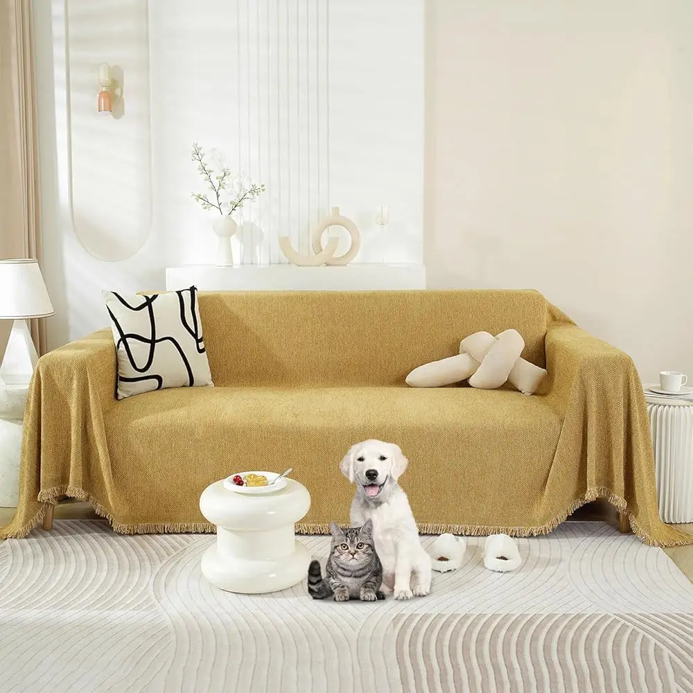 

Boho Couch Cover Sofa Covers With White Tassel Farmhouse Sofa Slipcover Simple Couch Protector For Dogs Chenille Sectional