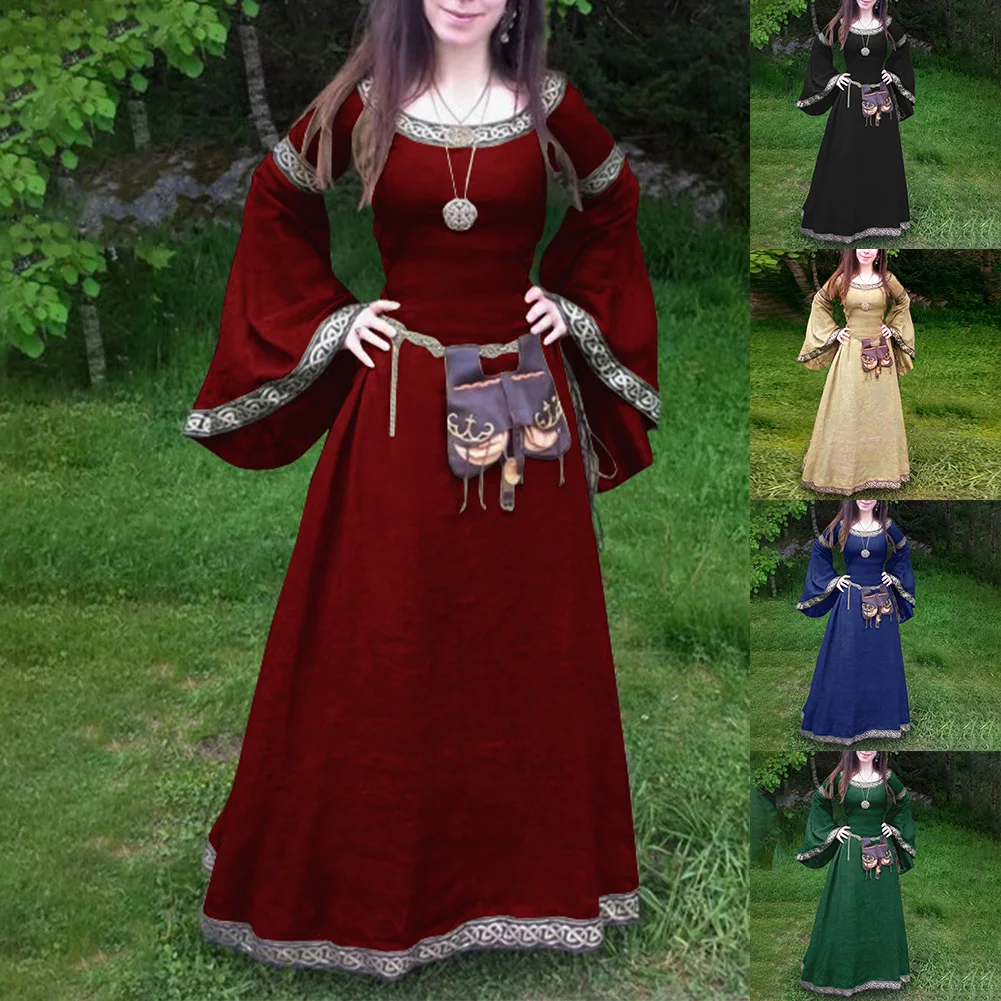 

Women Medieval Gothic Costumes Party Performance Long Sleeve Renaissance Dresses Vintage Fairy Elven Long Sleeve Elegant Dress