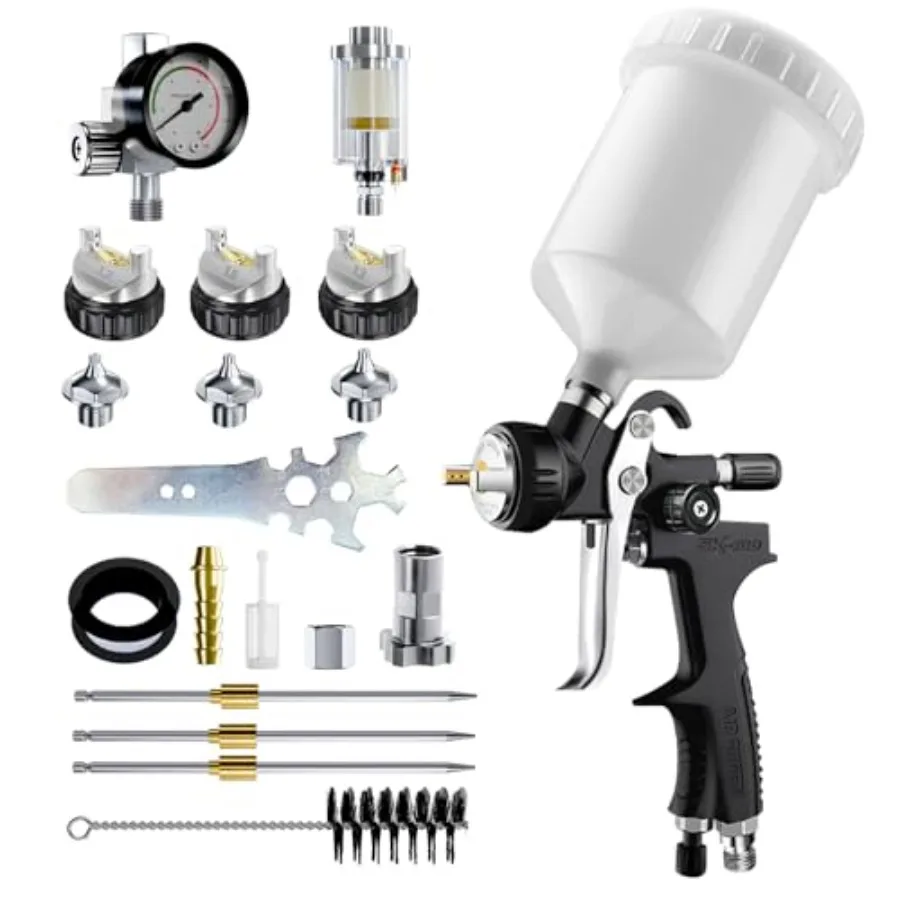 

[Upgraded Version] HVLP Air Spray Gun Premium Kit with 1.3/1.5/1.7mm Nozzles Air Spray Paint Gun with 600cc Capacity Cup and Ai