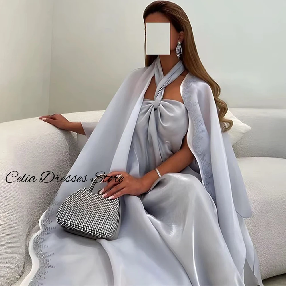 Soft Light Purple Organza Evening Dress Customized Halter Shawl Homecoming Dresses Sparkly Crystal Special Occasion Gowns